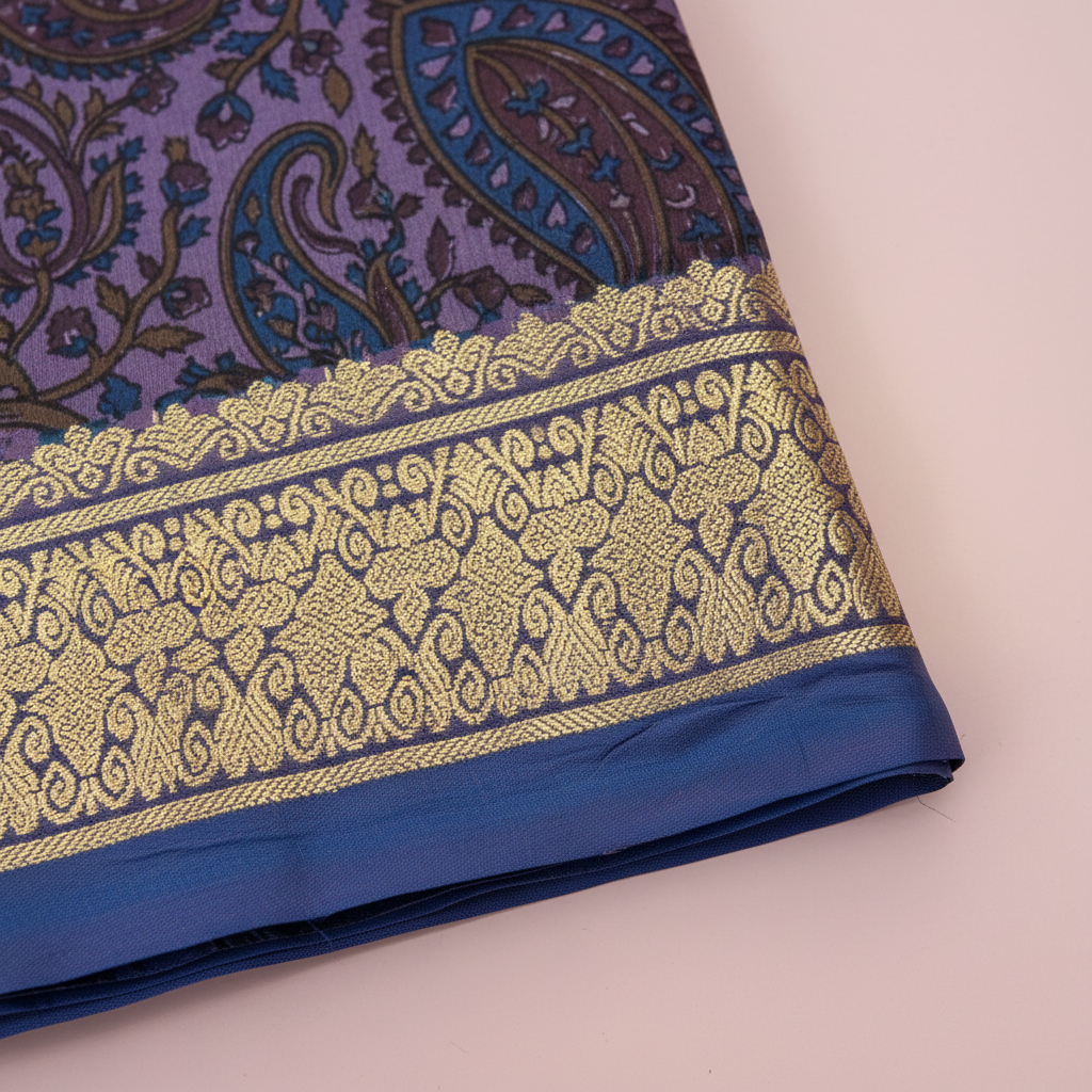 KUBERAN PURPLE PURE SILK PRINTED SAREE