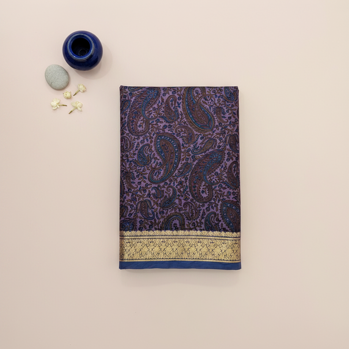 KUBERAN PURPLE PURE SILK PRINTED SAREE