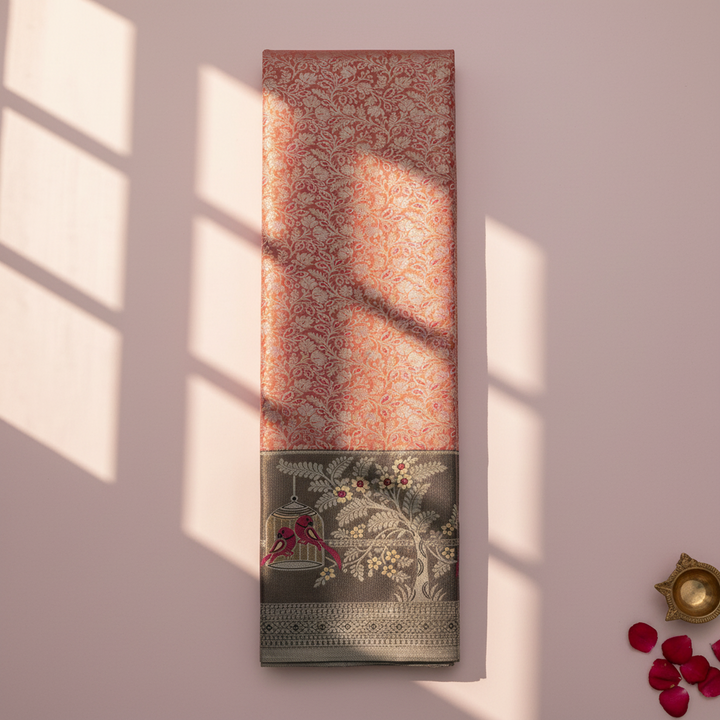 KUBERAN PINK BROCADE SEMI SILK SAREE