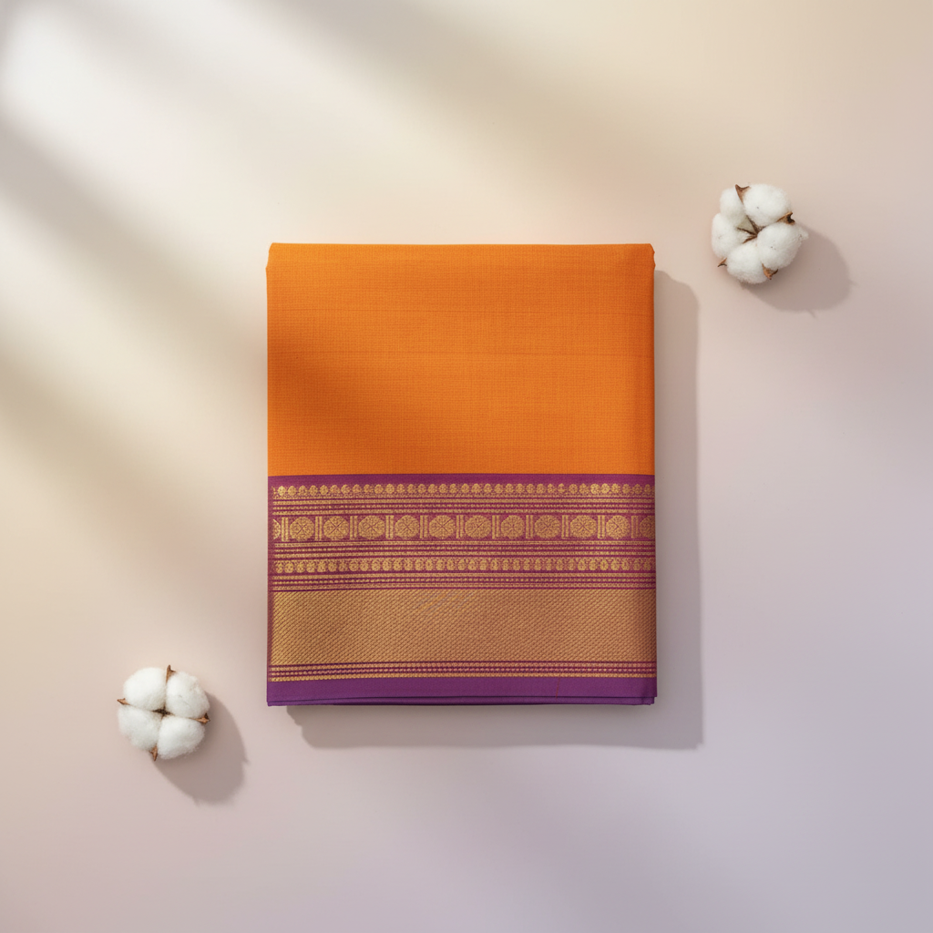Kuberan Orange Purple Cotton Saree