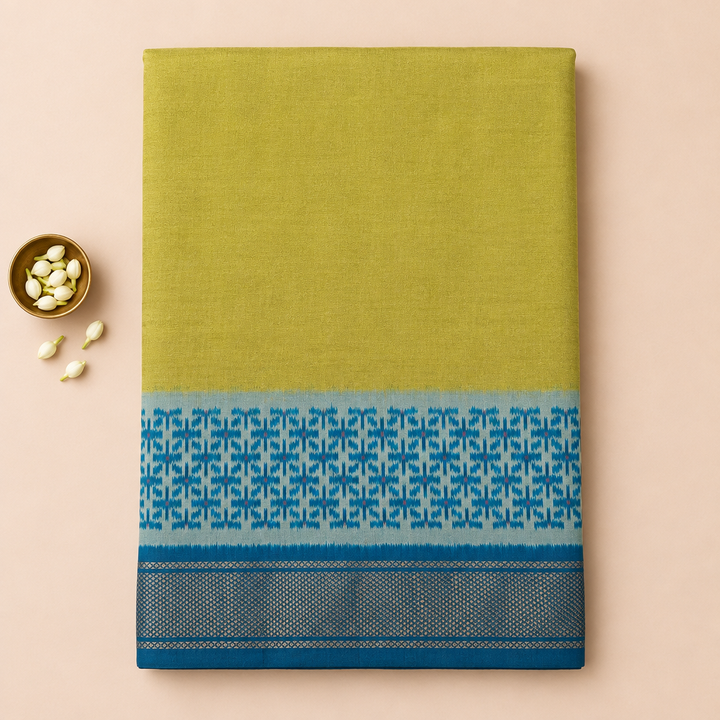 KUBERAN PARROT GREEN WITH BLUE POCHAMPALLY SILK SAREE