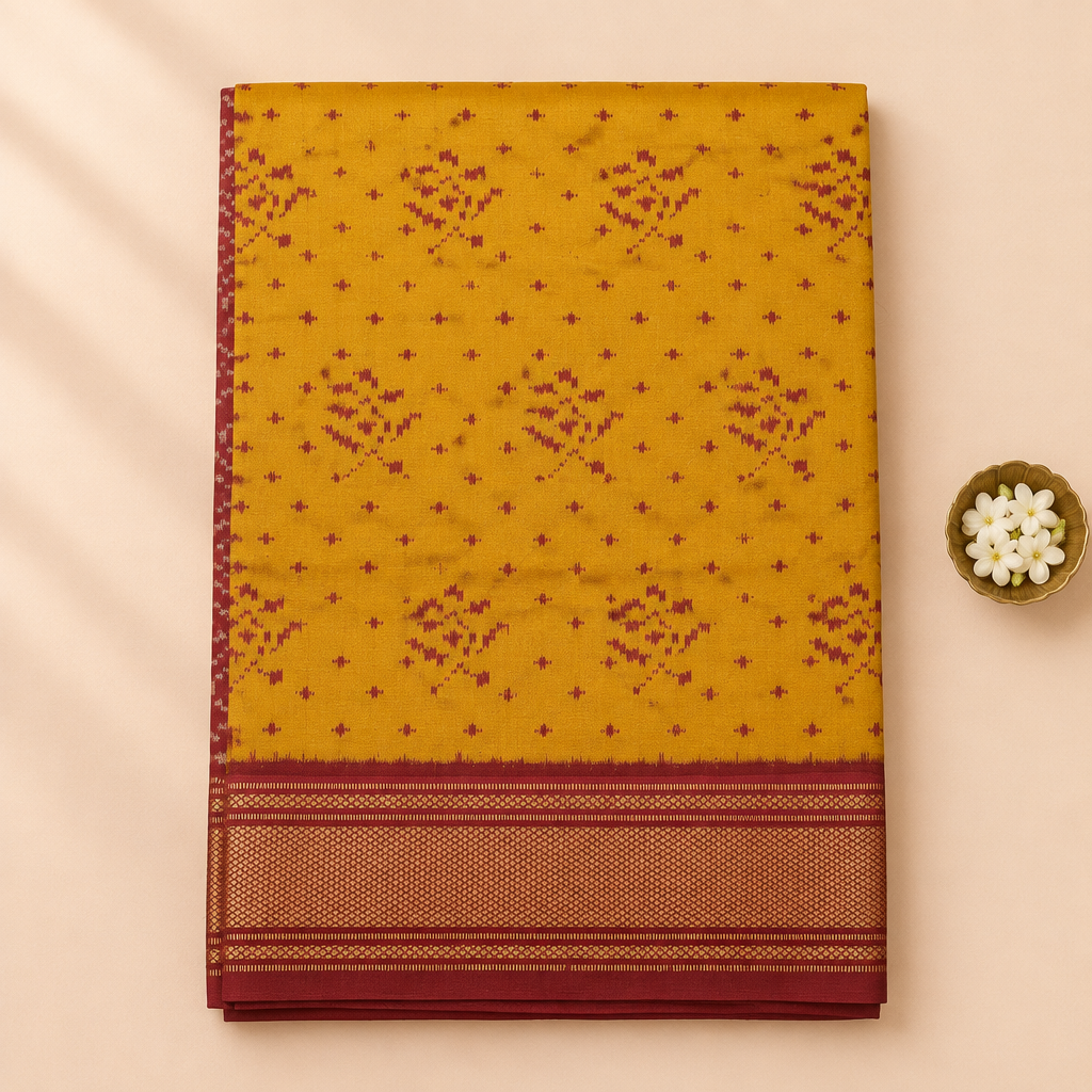 KUBERAN YELLOW WITH PINK POCHAMPALLY SILK SAREE