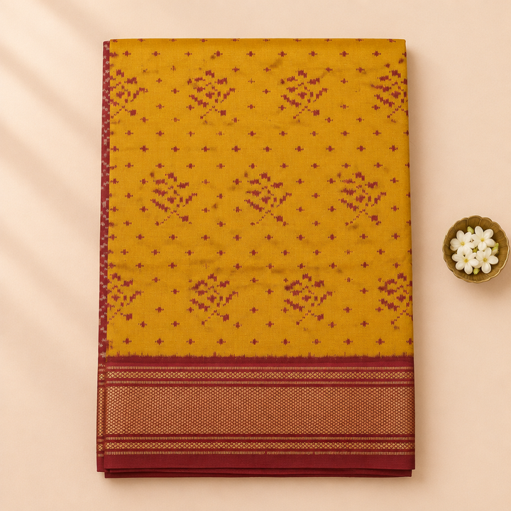 KUBERAN YELLOW WITH PINK POCHAMPALLY SILK SAREE