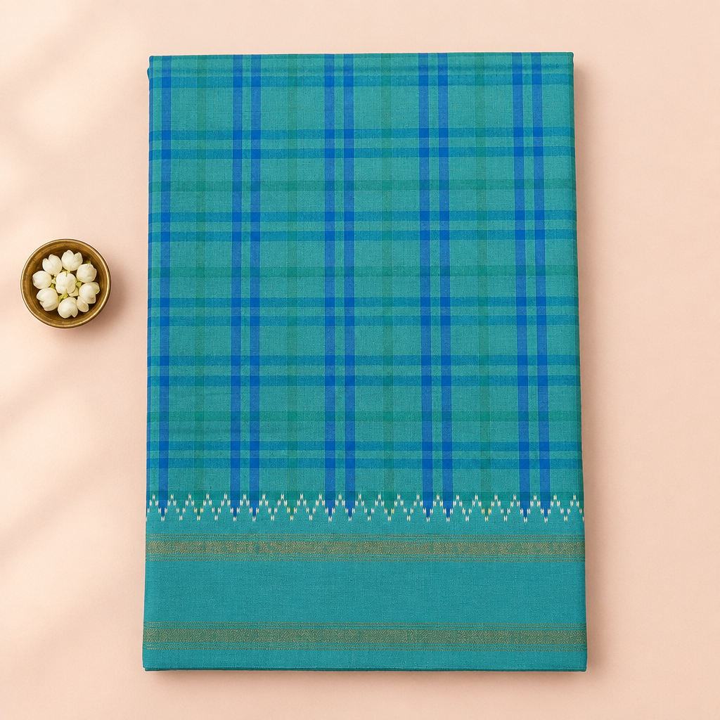 KUBERAN BLUE CHECKS POCHAMPALLY SILK SAREE