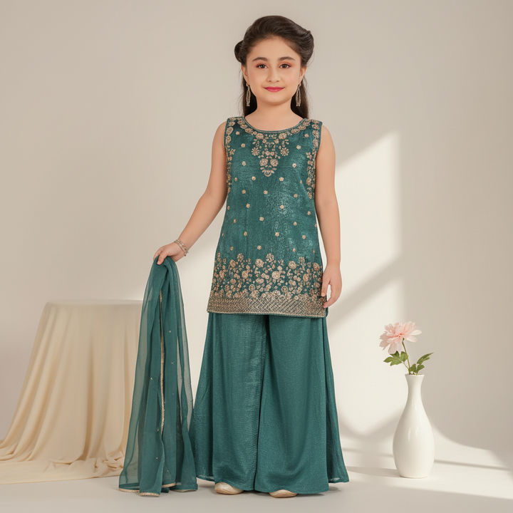 Kuberan Kids Palazzo Set - Embellished Green