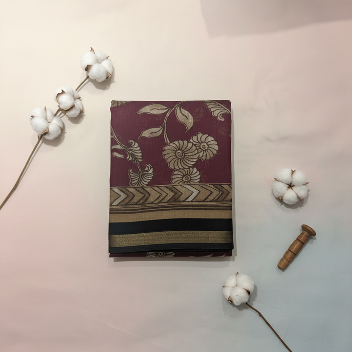 KUBERAN MAROON PRINTED COTTON SAREE