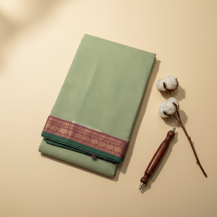 KUBERAN PISTA GREEN COTTON SAREE