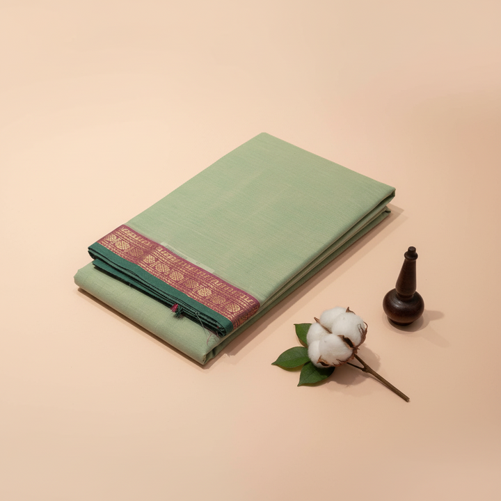 KUBERAN PISTA GREEN COTTON SAREE