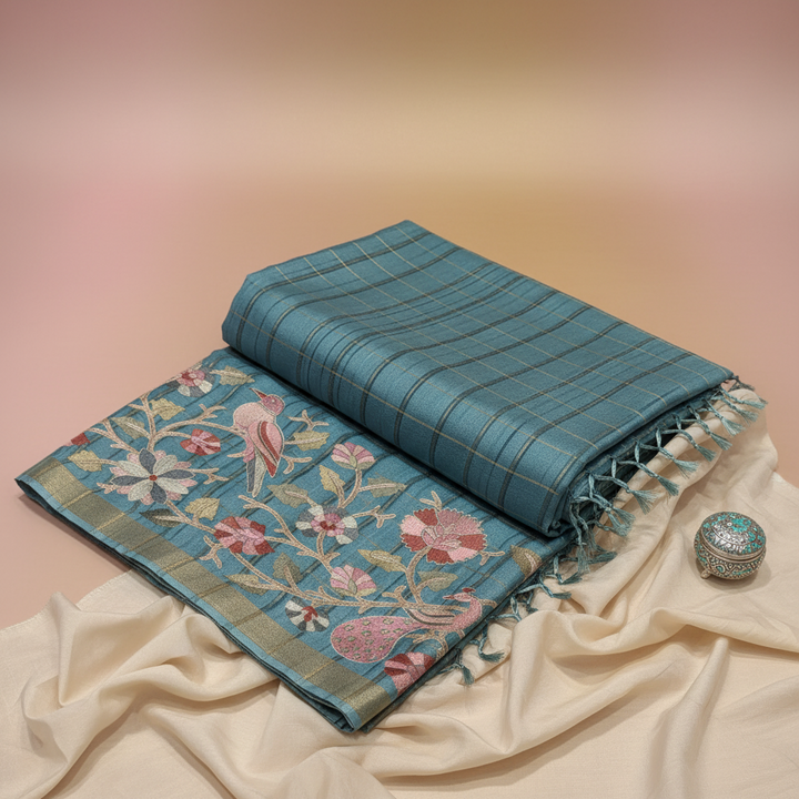 KUBERAN TURQUOISE SEMI TUSSAR SILK SAREE