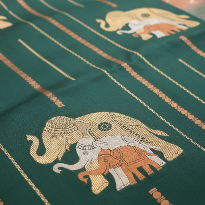 KUBERAN DARK GREEN RAW SILK SAREE