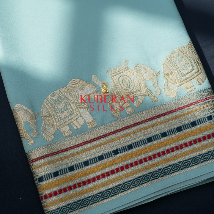 Kuberan Sky Blue Mysore Silk Saree