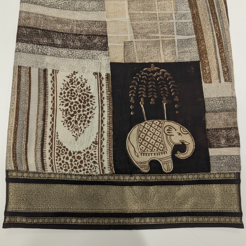 KUBERAN BROWN COTTON PRINTED SAREE
