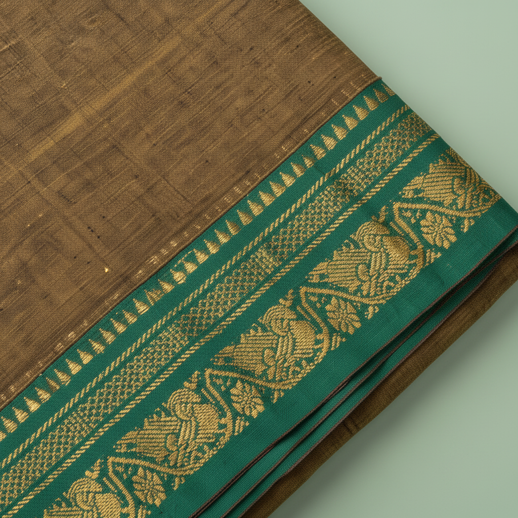 KUBERAN MEHANDI GREEN COTTON SAREE