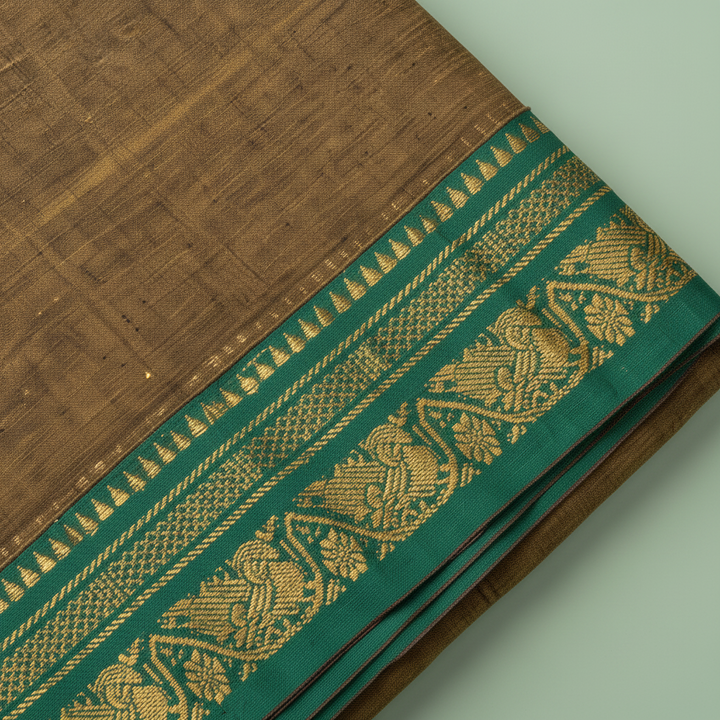 KUBERAN MEHANDI GREEN COTTON SAREE
