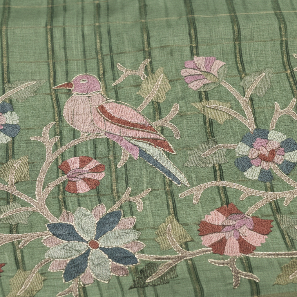 KUBERAN SAGE GREEN SEMI TUSSAR SILK SAREE