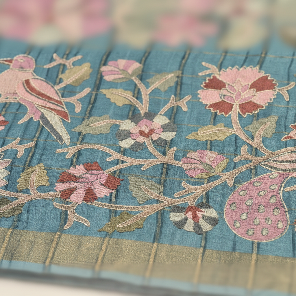 KUBERAN TURQUOISE SEMI TUSSAR SILK SAREE