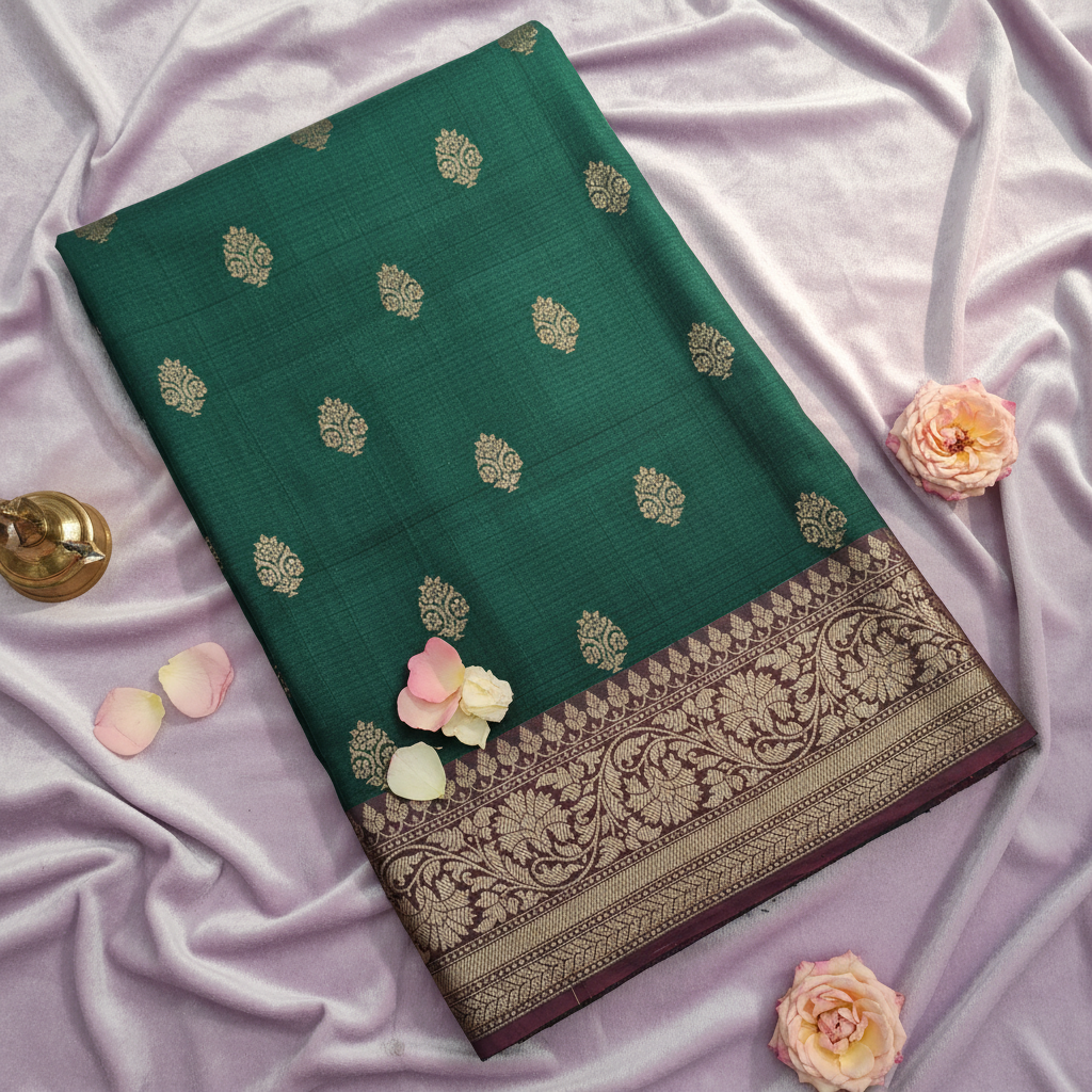 KUBERAN EMERALD GREEN PURE BANARASI SILK SAREE