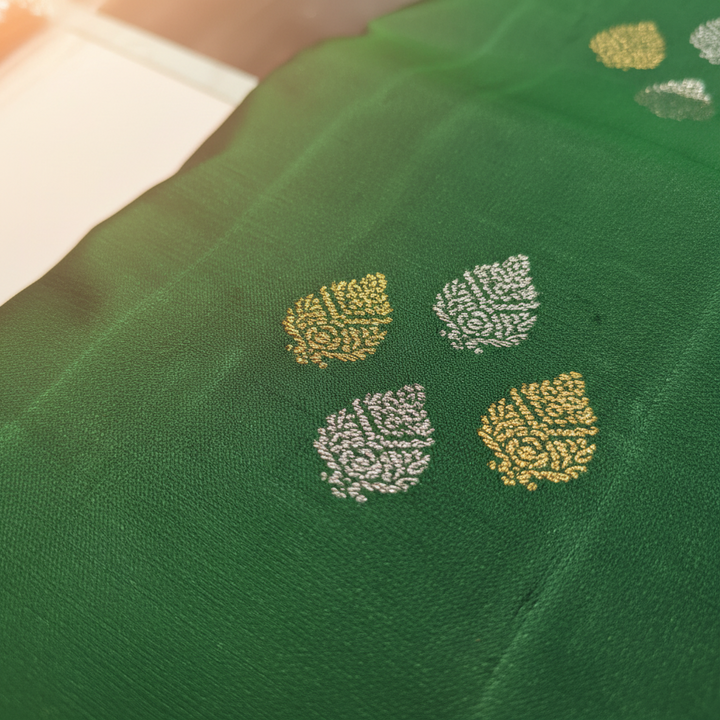 KUBERAN DARK GREEN CHECKS BORDER PURE SOFT SILK SAREE