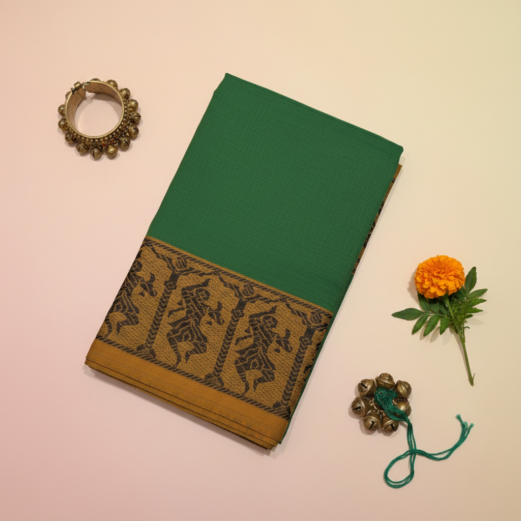 KUBERAN GREEN COTTON DANCE PRACTICE SAREE