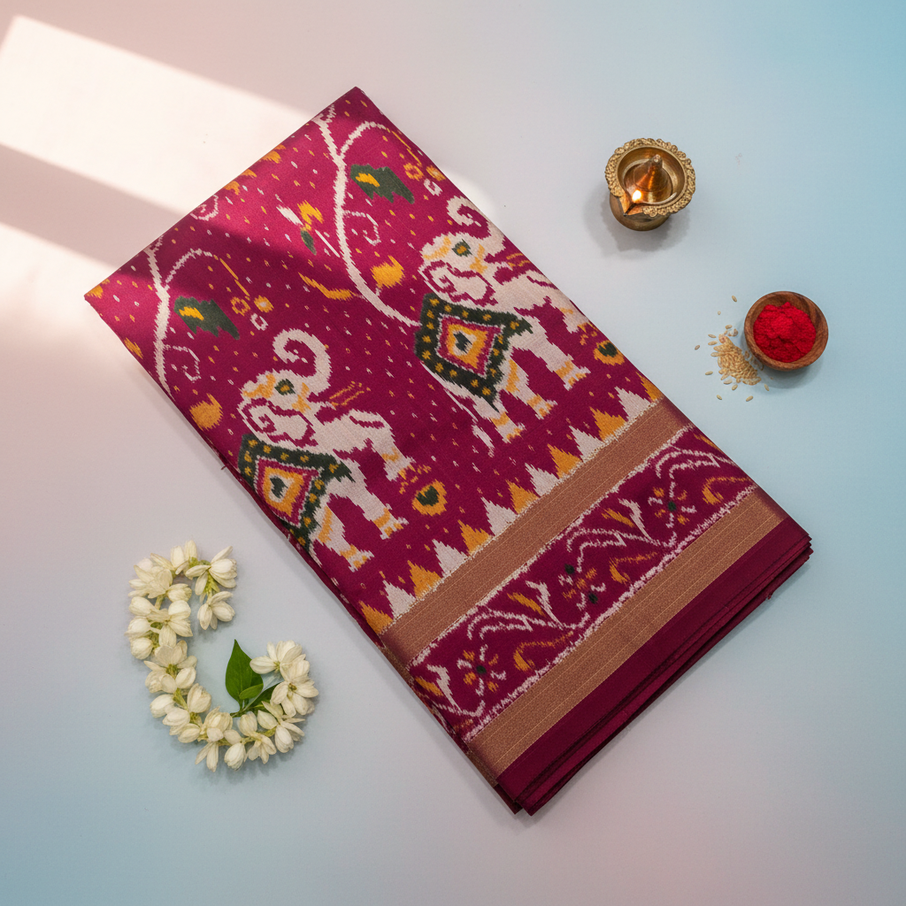 KUBERAN DARK PINK POCHAMPALLY SILK SAREE