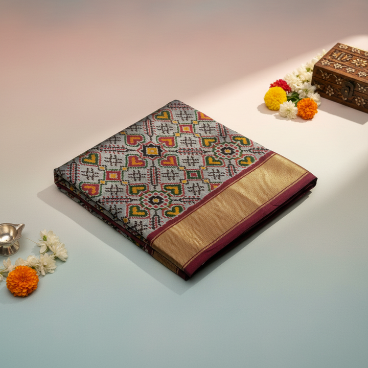 KUBERAN GREY POCHAMPALLY SILK SAREE