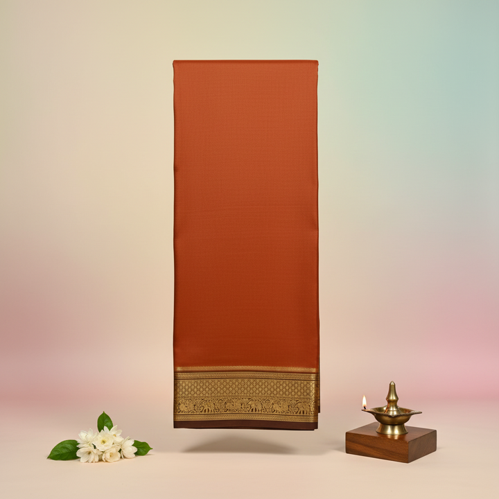 KUBERAN RUST ORANGE PURE CREPE SAREE