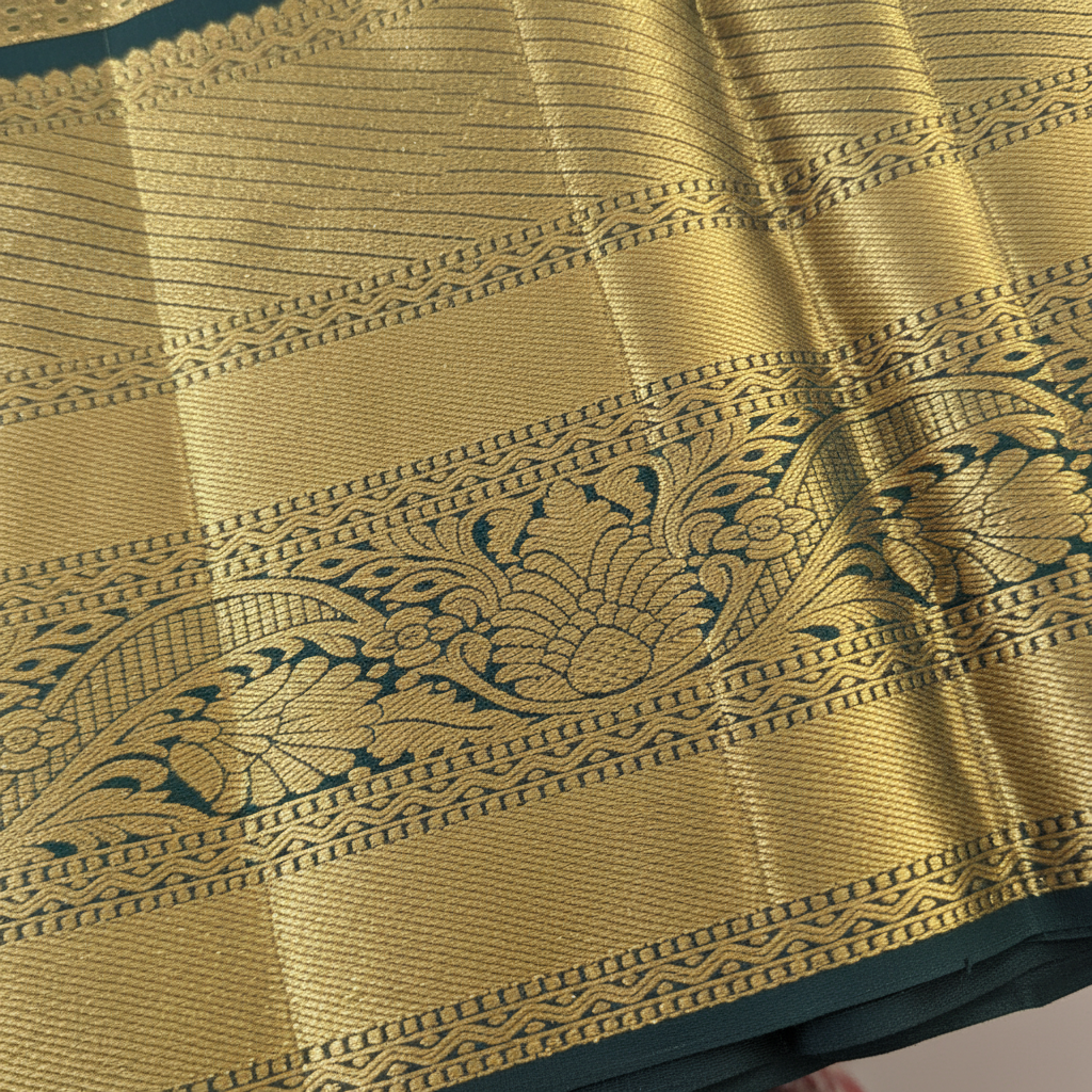 KUBERAN CREAM GOLDEN PURE KANCHIPURAM SILK SAREE