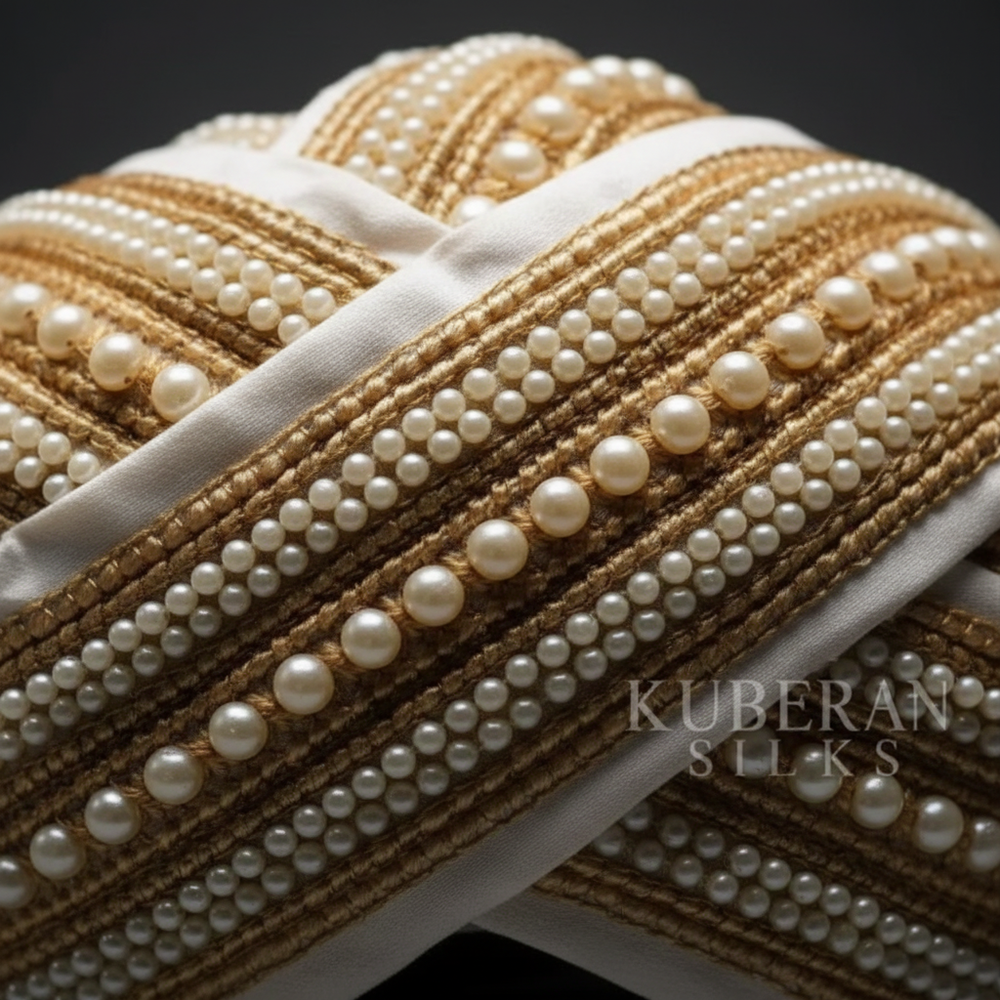 Fabric and pearl macro detail