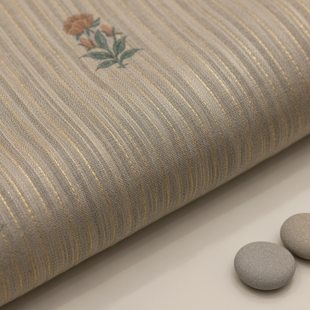 KUBERAN IVORY BEIGE LINEN COTTON SAREE