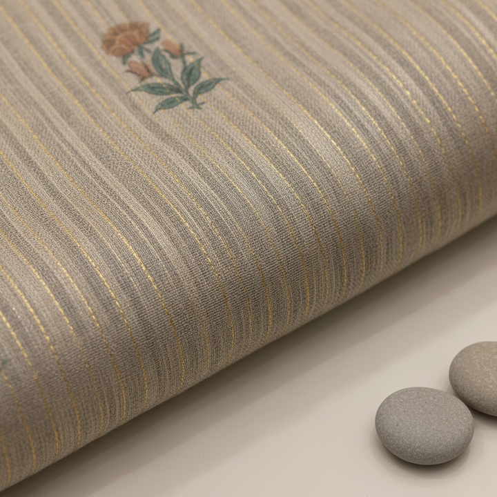 KUBERAN IVORY BEIGE LINEN COTTON SAREE