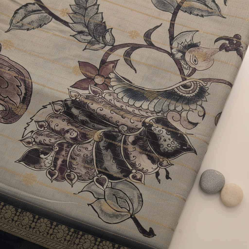 KUBERAN WHITISH GREY SEMI TUSSAR SILK SAREE