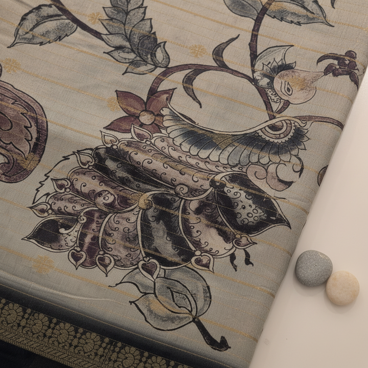 KUBERAN WHITISH GREY SEMI TUSSAR SILK SAREE