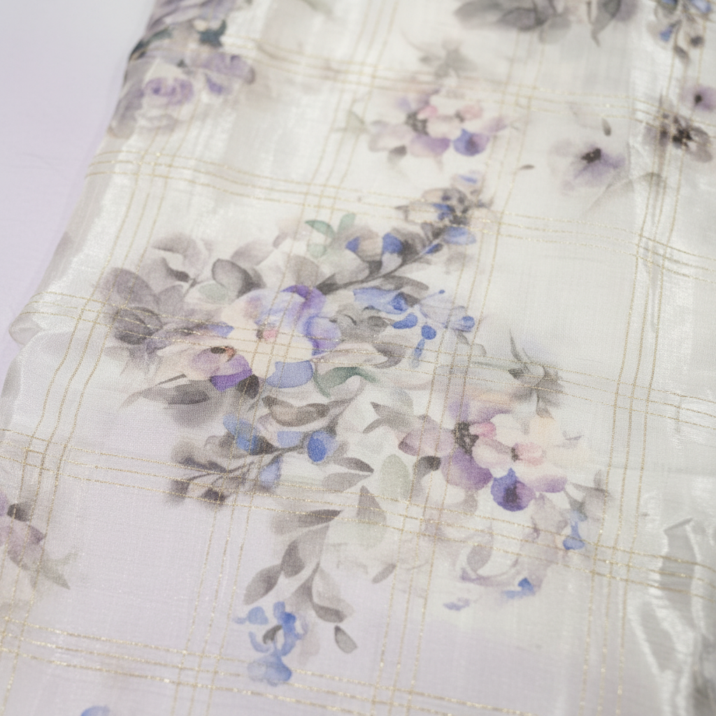 KUBERAN WHITE PURPLE CHIFFON PRINTED SAREE