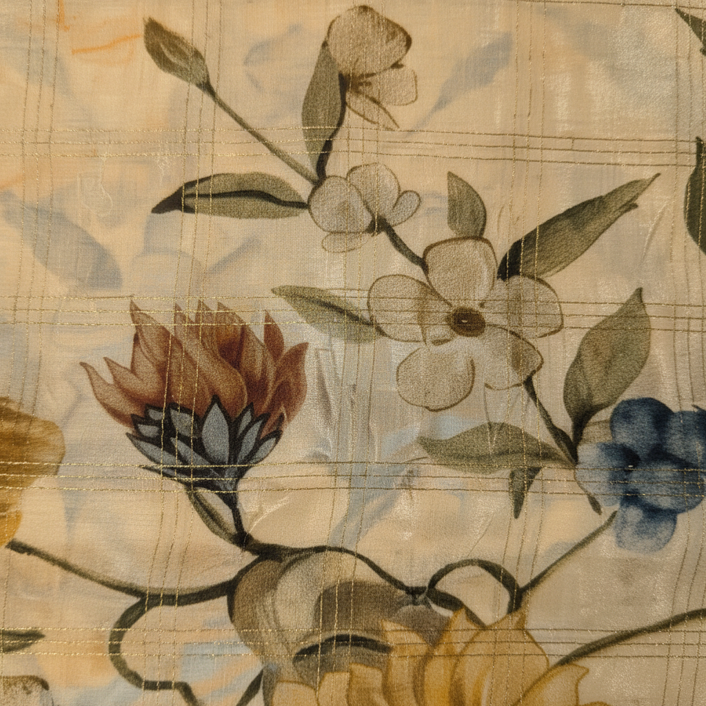 KUBERAN BEIGE CHIFFON PRINTED SAREE