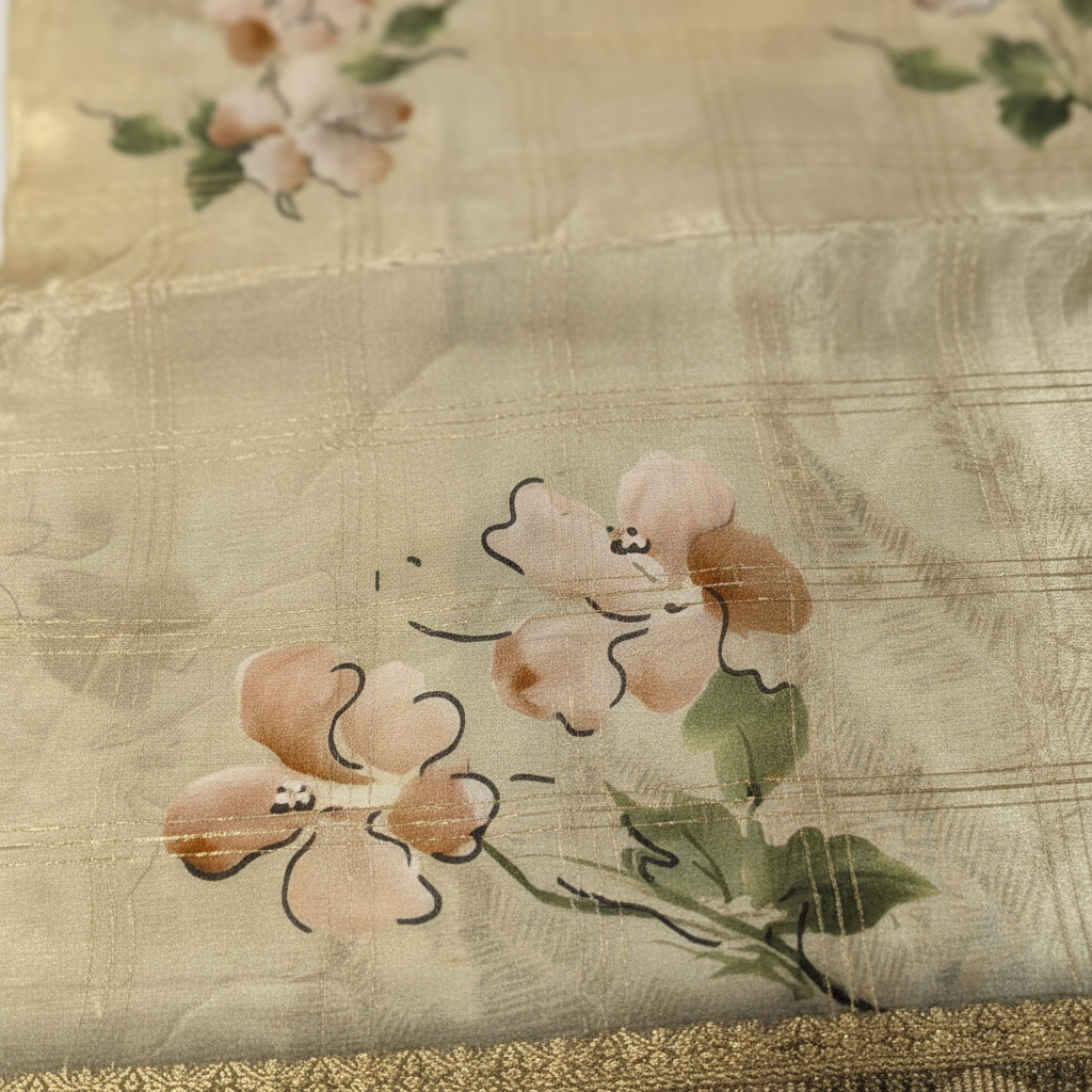 KUBERAN BEIGE CHIFFON PRINTED SAREE