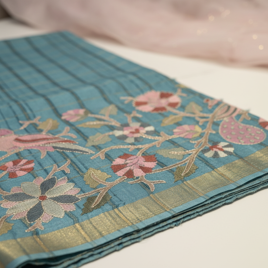 KUBERAN TURQUOISE SEMI TUSSAR SILK SAREE