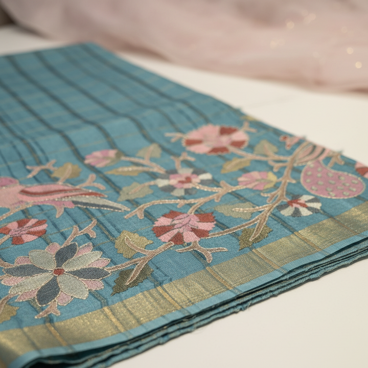 KUBERAN TURQUOISE SEMI TUSSAR SILK SAREE