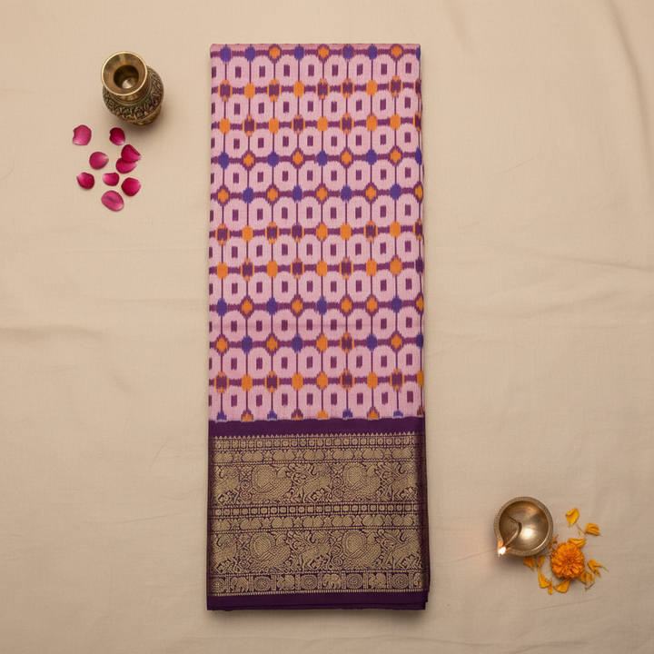 KuberanPochampally Silk Saree  Purple & Orange Geometric Pattern