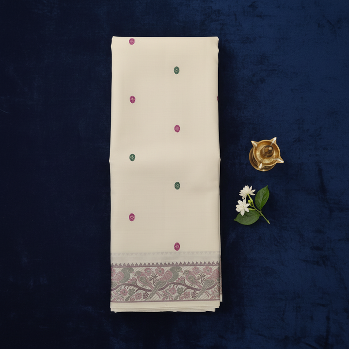 Kuberan Pure Ivory Cream Kanchipuram Silk Saree
