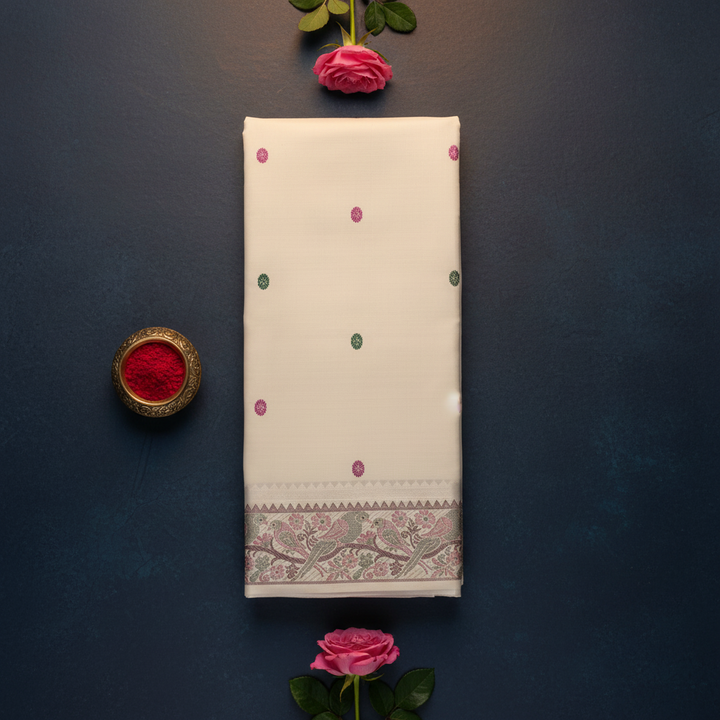 Kuberan Pure Ivory Cream Kanchipuram Silk Saree