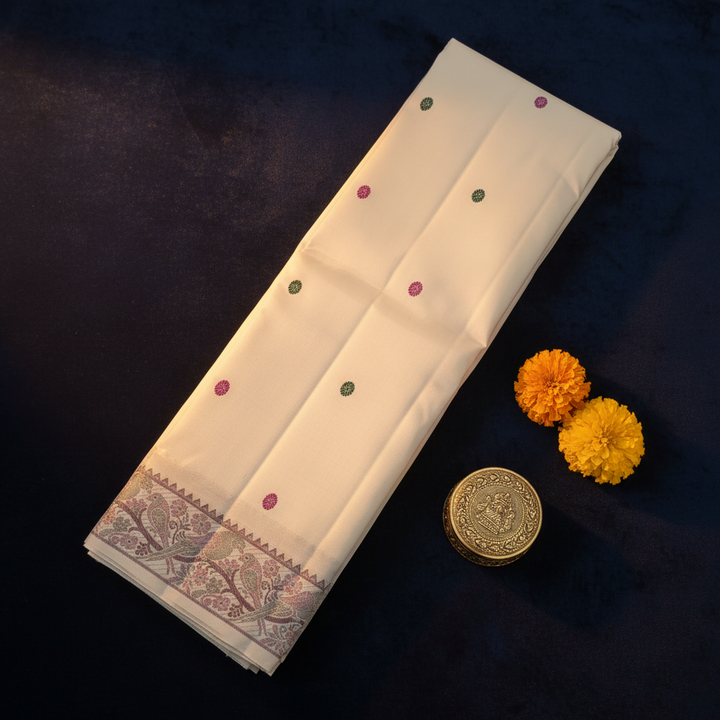 Kuberan Pure Ivory Cream Kanchipuram Silk Saree