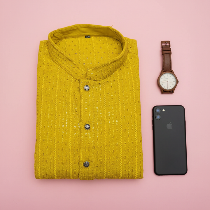 KUBERAN VIBRANT YELLOW SEQUIN EMBROIDERED  KURTA