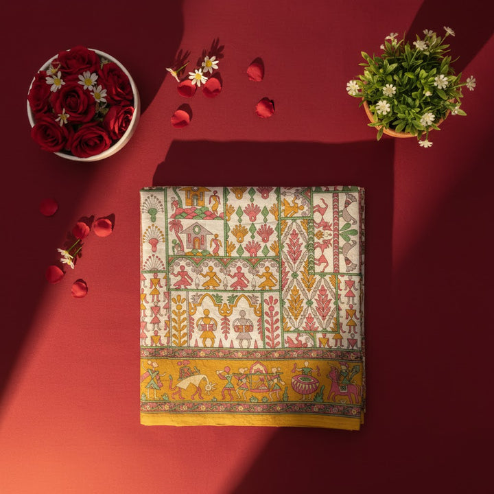 Kuberan off white Kalamkari Temple Fancy Saree