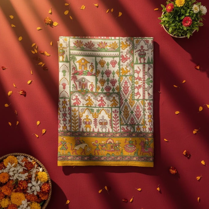 Kuberan off white Kalamkari Temple Fancy Saree