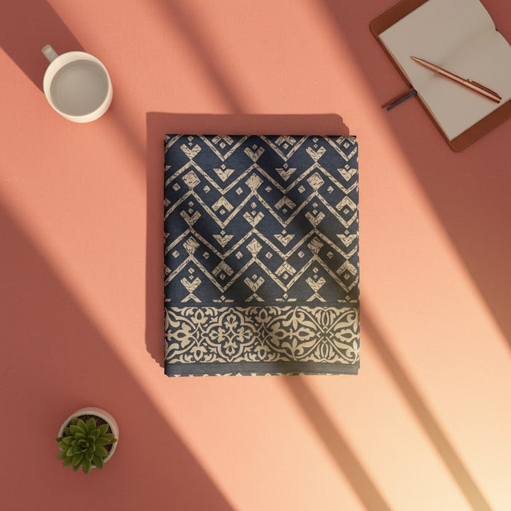 Kuberan Navy Batik Geometric Fancy Saree