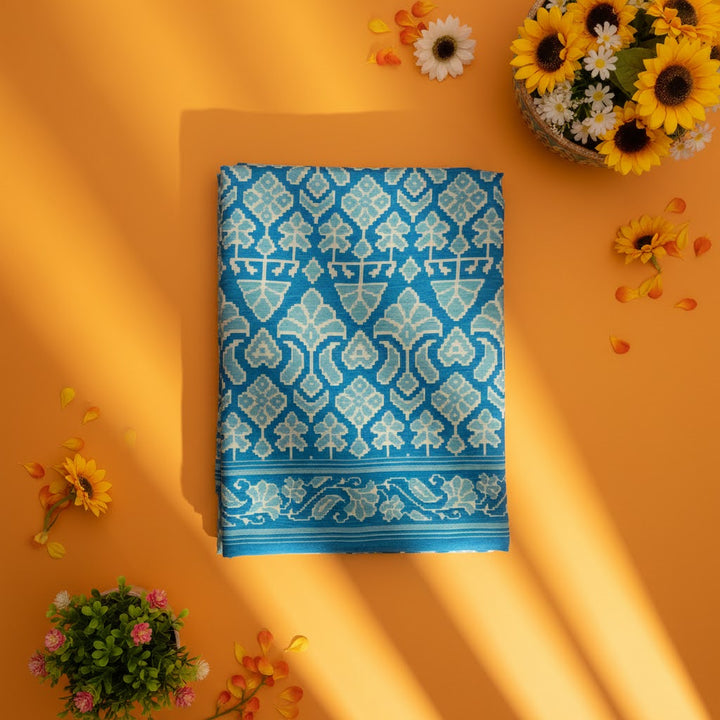 Kuberan Teal Ikat Geometric Fancy Saree