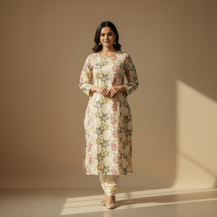 KUBERAN CREAN FLORAL KURTHI