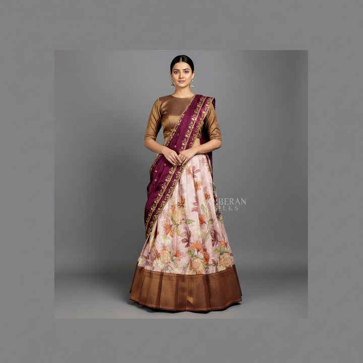 KUBERAN FLORAL UNSTITCHED BRONZE LEHENGA