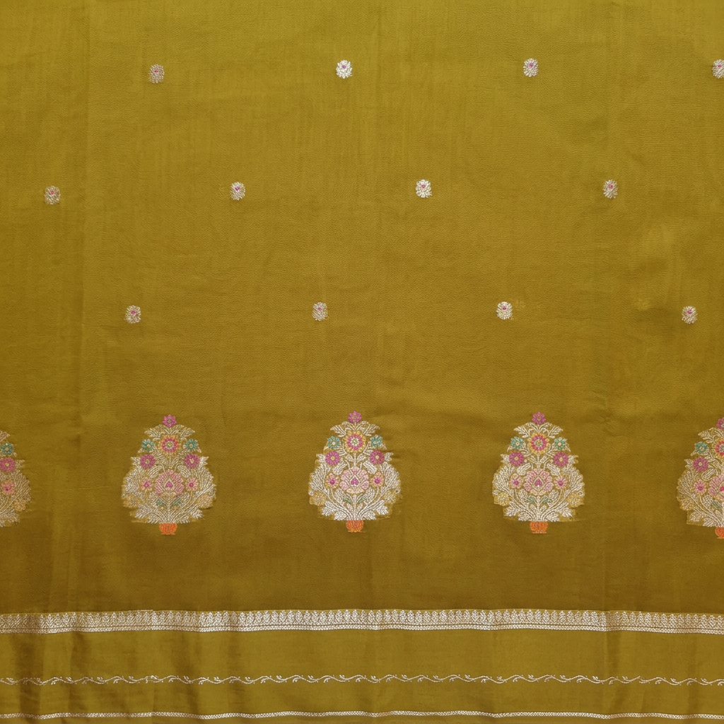 Kuberan Olive Green Chiffon Saree