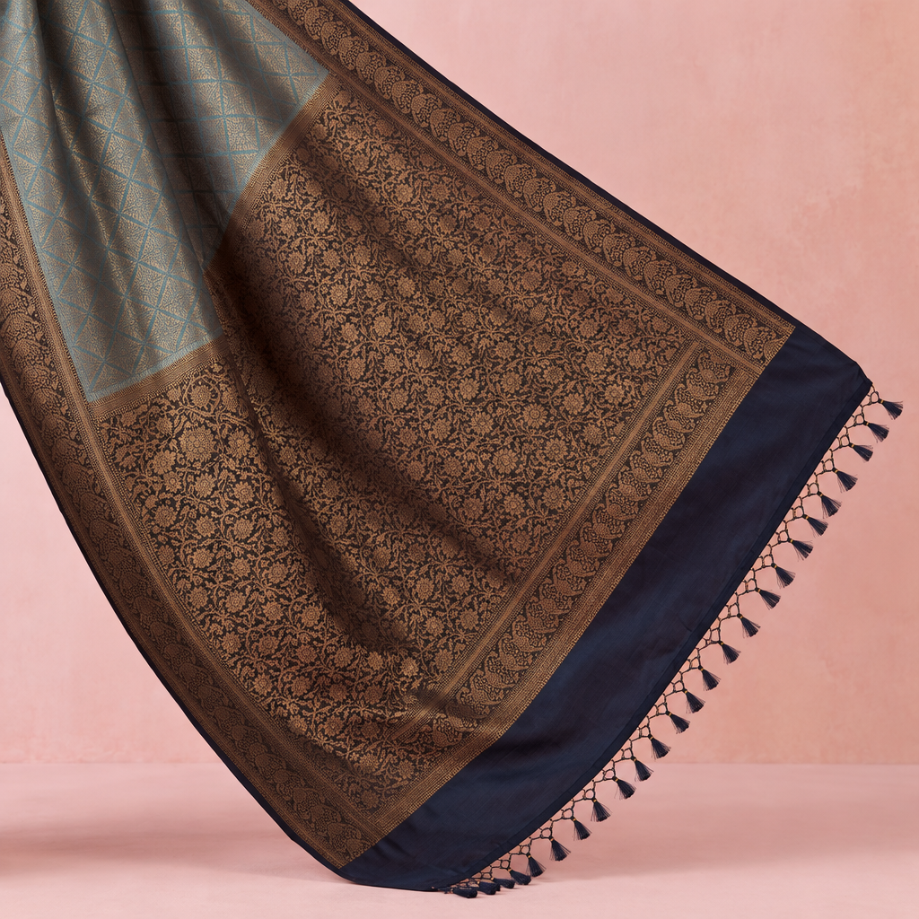 KUBERAN BLUE SEMI BANARASI SILK SAREE